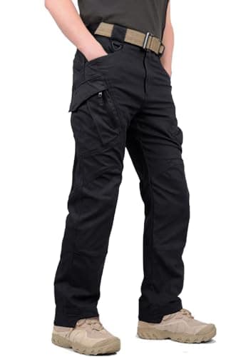 Image of KEFITEVD Men's Tactical Cargo Trousers Combat Work Pants Multi Pockets Climbing Safari Trouser , Black, 34