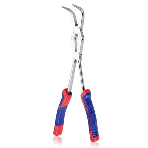 Image of GOLD DEER 13Inch Long Reach 90 Degree Bent Nose Pliers Dual Pivot Plier Double Joint Bent Long Nose Plier Serrated Jaw Angled Needle Nose Plier for Hard to Reach Narrow Spaces