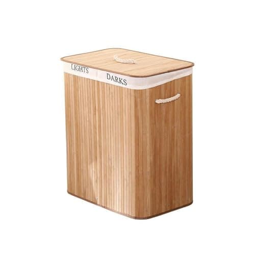 Image of Warmiehomy Bamboo Laundry Basket 2 Compartments Laundry Basket with Lid Foldable Washing Basket 72L Large Laundry Hamper with Detachable Inner Bag & Handle for Laundry Room,Bedroom