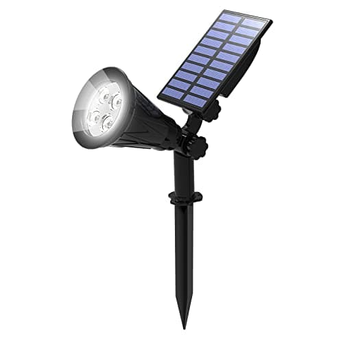 Image of T-SUN LED Solar Spotlights, Super Bright 250LM Outdoor Security Garden Landscape Lamps, Daylight 6000K, Auto-on at Night/Auto-Off by Day,180°Angle Adjustable for Patio,Tree,Deck,Wall, Pool Area