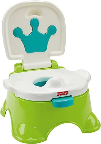 Image of Fisher-Price Royal Stepstool Potty, green, toddler toilet potty training chair with music and sounds, DLT00