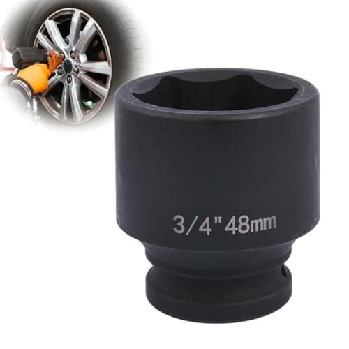 Image of Deep 6-Point Impact Socket 3/4" Drive 48mm,Chrome Molybdenum Steel, Anti-Rust Metric Hex Socket for Car Repairs and Impact Wrench