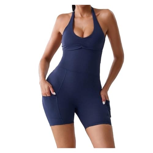 Image of HKYBCF One piece yoga wear Sportswear Women Set Bodysuits Tummy Control Sports Fitness Bodysuit Yoga Suit Gym Push Up for Women(Blue,XL)