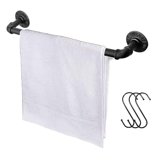 Image of Jeasor Industrial Pipe Towel Bar, DIY Bathroom Shelf Rack Hanging Towel, Steampunk Wall Mount Bath Rustic Towel Rack Holder Rail with 3 Hooks (18 Inch)