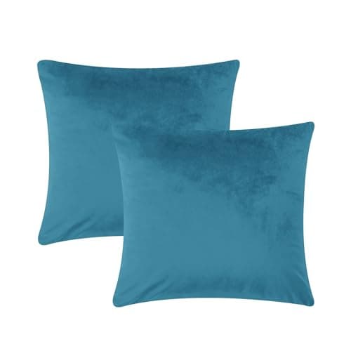 Image of AMEHA Velvet Cushion Covers 45 x 45 cm 2 Pack Velvet Square Throw Pillow Cases Decorative Teal Cushion Cover for Sofa Bedroom Couch Living Room with Invisible Zipper (18 x 18 Inch)