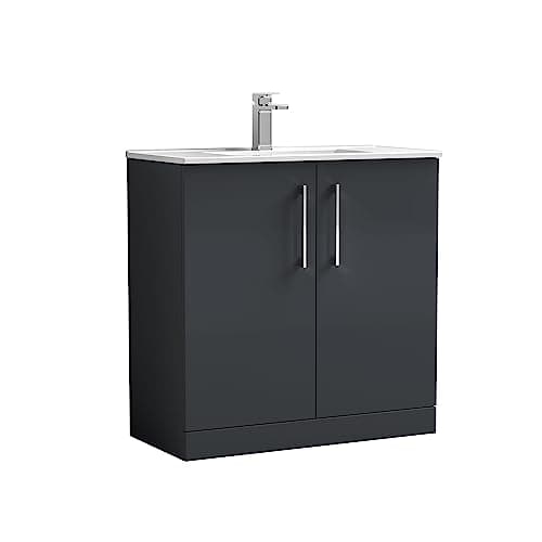 Image of nuie ARN1405B Arno Floor Standing 2 Door Vanity Unit & Minimalist Ceramic Basin, 800mm, Soft Black