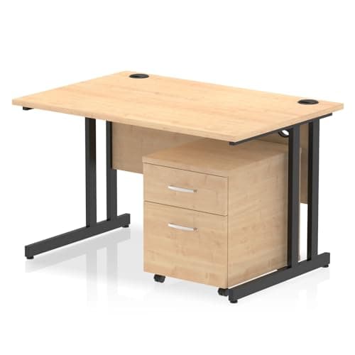 Image of Mr Office Impulse Straight Desk, Black Cantilever Leg - With 2 Drawer Mobile Pedestal, Maple, 1200