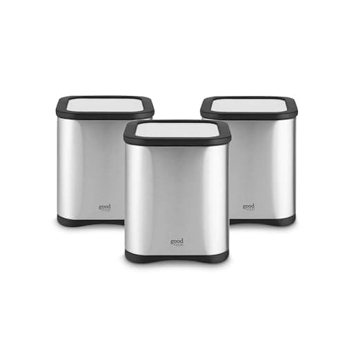 Image of Good Food in Partnership with Tower 3 Kitchen Storage Canisters for Tea, Coffee, Sugar or Other Loose Ingredients, Air Tight with Glass Viewing Window, Mirror Finish, 1.5L, Stainless Steel, GF826190