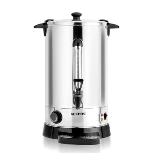 Image of Geepas Electric Catering Urn, 1650W Instant Hot Water Boiler Dispenser - Tea Urn Kettle Home Brewing Commercial or Office Use with Keep Warm- Easy Pour Tap, 20 Litre, Stainless Steel – 2 Year Warranty
