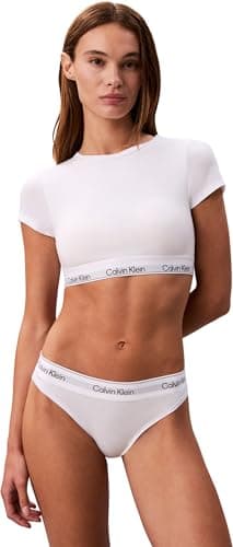 Image of Calvin Klein Women’s Brazilian Briefs with Logo Waistband, White (White), M