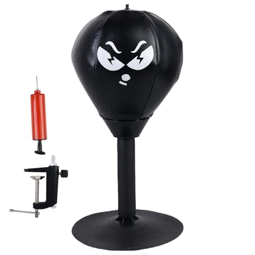 Image of PRITOK Desktop Punching Bag: Durable PVC and Metal Clamp Punching Bag, Fast Rebound Rage Bag, Easy Install Boxing Bag, for Office and Home Stress Relief (Black, 17cm Ball)