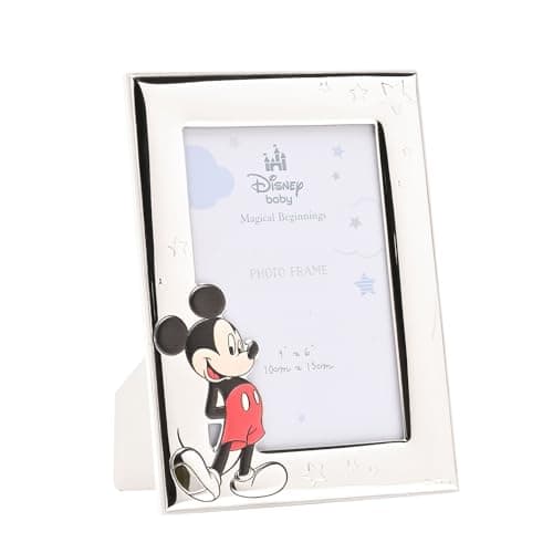 Image of Disney – Mickey Mouse – Real Silver-Plated 4 x 6″ Single Aperture Photo Frame – Made in Italy – Officially Licensed Disney Merchandise – Self-Standing Wood Back - Early Years, Adults, Nursery, Kids.