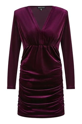 Image of Mela London Mela Plum Velvet Fitted Long Sleeve Mini Dress 8 Purple