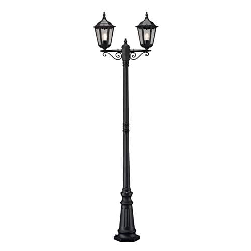 Image of Konstsmide Firenze Double Head Column Outdoor Light / 2.2m High / 2 x 100 W E27 Max Lamp Post/Clear Glass/Aluminium / IP43 / Outside Light Matt Black
