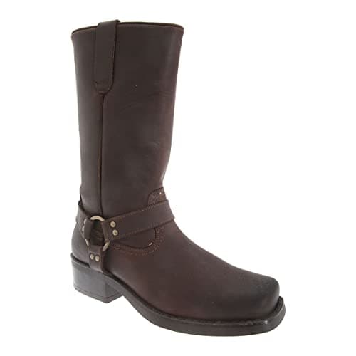 Image of Woodland Mens High Harley Western Harness Leather Boots (9 UK) (Dark Brown)