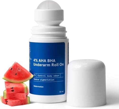 Image of 4% AHA BHA Underarm Roll On Deodorant | Watermelon Fragrance | with 1% Mandelic Acid, 2% Lactic Acid & Alpha Arbutin | Prevents Body Odour, Fades Pigmentation, Kills Bacteria | 50ml.