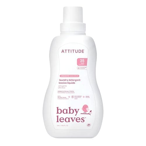 Image of ATTITUDE Baby Laundry Detergent Liquid, EWG Verified, Safe for Baby Clothes, Infant and Newborn, Vegan and Naturally Derived Washing Soap, HE Compatible, Unscented, 35 Loads, 1.04 Liters