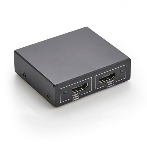 Image of Amazon Basics HDMI Splitter 1 In 2 Out, 4K @ 30 Hz for Dual Monitors, PC, Laptops, DVD players, Xbox, Roku, Chromecast, with 1m USB USB-A to DC power cable, Mirror Only, Black