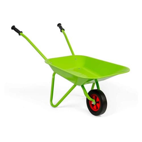 Image of Bigjigs Toys Green Garden Wheelbarrow | Lightweight Metal Gardening Tool for Kids | Durable Wagon with Rubber Wheel & Handles | Equipment for Outdoor Set | Toddler Gifts for 3+ Year Old Children