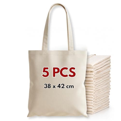 Image of Cotton Tote Bags, Bulk Shopping Bag Cotton Bags, Multipack, 100% Cotton Canvas, Reusable Grocery Cloth Bag, Extra Strong Long Handle Double Stitched Ideal for Printing 5 10 20 pack (5, Natural)