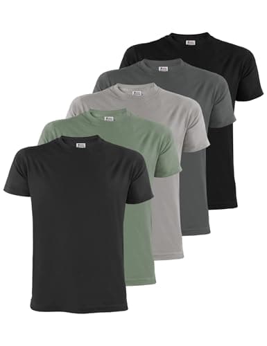 Image of ALPIDEX Men's T-Shirts Pack of 5 Round Neck 100% Cotton Men Shirt Plain Short Sleeve Tshirt Casual S M L XL XXL 3XL 4XL 5XL, Size:L, Colour:Storm