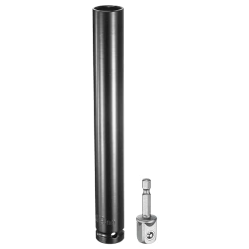 Image of Sourcing Map Deep 6-Point Impact Socket 1/2" Drive 19mm With 1/4" Hex Shank Adapter - 8" Length CR-V Steel Adapter Accessory Tool Set Kit for Hex Bolts Nuts