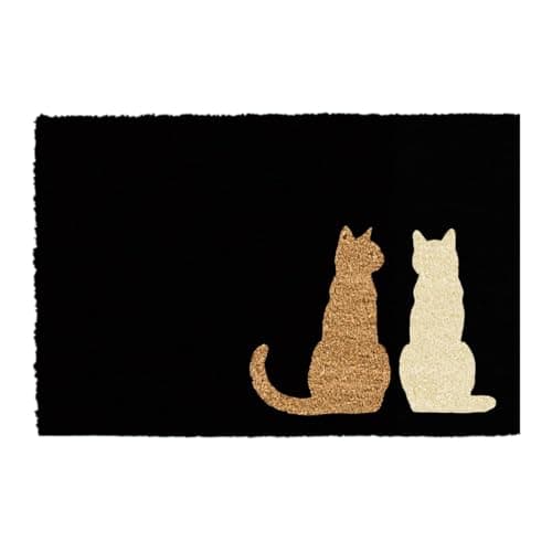 Image of CKB LTD Cat Novelty Printed Two Sitting Cats Doormats Front Back Made with a non-slip Coir Indoor Outdoor (Black/Pale White)