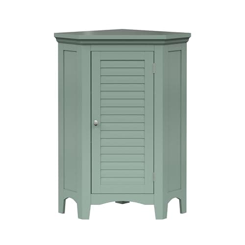 Image of Teamson Home Glancy Freestanding Corner Floor Cabinet with Faux Louvered Door, Sage Green