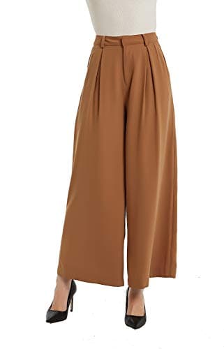 Image of Tronjori Women High Waist Casual Wide Leg Long Palazzo Pants Trousers Regular Size(XS,Brown Short)