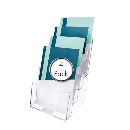 Image of Deflecto 4 Tier A5 Portrait Multi-Tiered Literature Holder - Pack of 4 - Multiple Pocket Magazine File Holder - Slanted Leaflet Holder For Display - Magazine Holder - Wall Organiser Magazine Rack