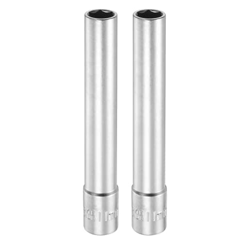 Image of sourcing map 2pcs 6 Points Deep Socket 3/8" Drive 11mm Deep Metric CR-V Steel Polished Nickel Plating Flip Sleeve 120mm / 4.7" Extra Long Socket Tool for Home Auto Nuts Bolts Repair