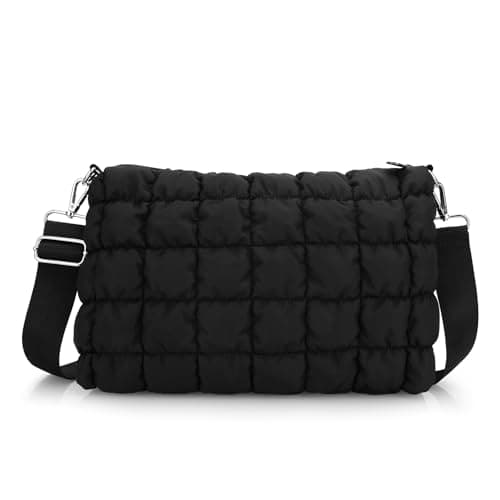 Image of JINSI Quilted Crossbody Bag Puffer Shoulder Bags for Women Puffy Purse with Adjustable Strap (Black)