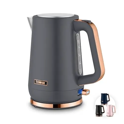 Image of Tower Cavaletto 1.7L Jug Kettle with 3KW Rapid Boil, 360° Swivel Base, Removable Filter, Water Gauge, Illuminated Switch, Grey & Rose Gold, T10100RGG