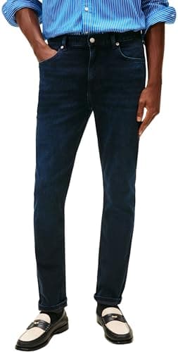 Image of Tommy Hilfiger Men Slim Bleecker Calder Blue Black MW0MW41906 Slim, Denim, 36W / 30L
