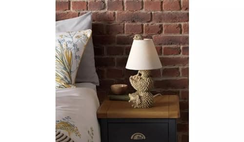 Image of AIDNI Forest Dawn Hedgehog Family Decorative Table Lamp, White Shade, Ceramic Base