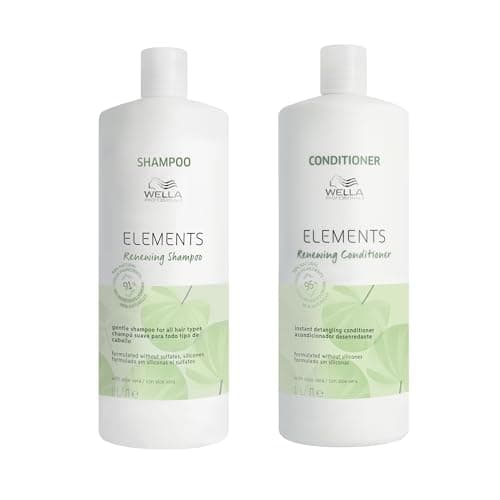 Image of Wella Professionals Gentle Care Professional Hair Care Duo without Silicones & Sulphates for Smooth Shiny Hair, Elements Renewing Shampoo 1L, Detangling Conditioner 1L Bundle