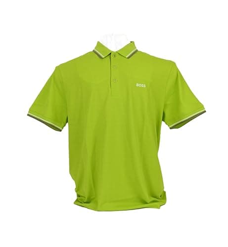 Image of BOSS Mens Paddy Pro Polo Shirt in Lime Green & Tipped with Stone & White Size XXXL - 3XL