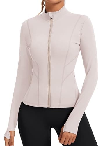 Image of Rapbin Womens Gym Running Tops Zip Activewear Two Sides Pockets Breathable Activewear with Thumb Holes(Light Pink,M)