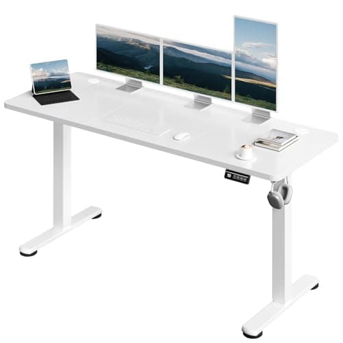Image of JUMMICO Standing Desk 160 x 60 cm Eletric Height Adjustable Desk with 2 Height Memory Position, Sit Stand desk with Smart Controller, White
