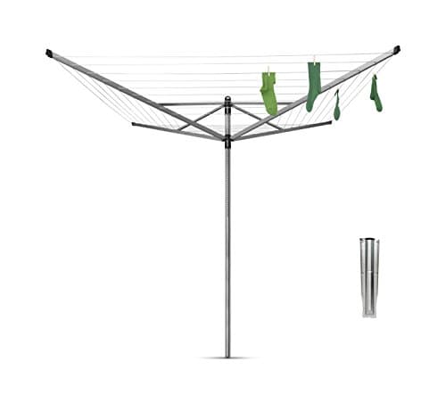 Image of Brabantia - Lift-O-Matic - 50 Metres of Clothes Line - Adjustable in Height - UV-Resistant & Non-Slip Lining - Umbrella System - Rotary Dryer with Ground Spike 45 mm - Metallic Grey - ø 295 cm