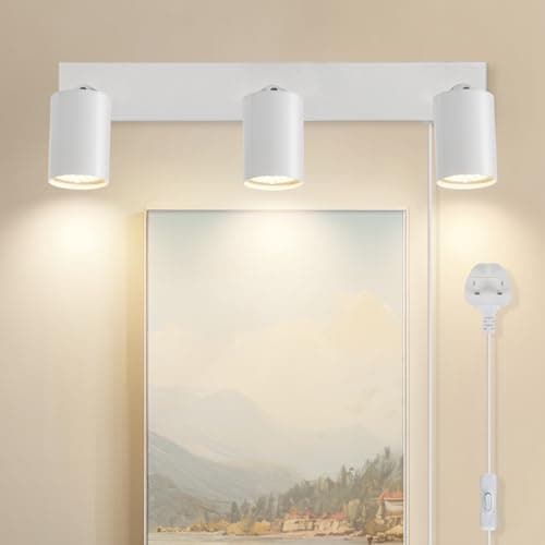 Image of TaFiCo 3 Way White Plug in Wall Lights GU10 - Modern Wall Lamp with Plug 350° Adjustable - 50W Indoor Plug in Wall Light for Bedroom Living Room Kitchen Desk Picture - Bulb Not Included