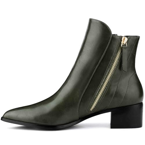 Image of Perphy Pointy Toe Classic Low Heeled Short Ankle Booties for Women Forest Green 7 UK/Label Size 9 US
