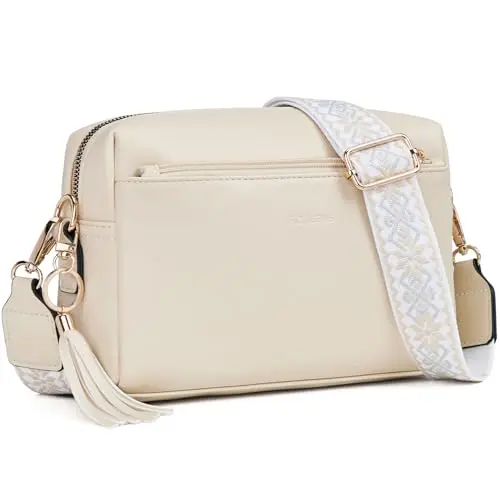 Image of Roulens Small Crossbody Bag with 3 Zip Compartments,Vegan Leather Phone Bag for Women,Shoulder Bag with Adjustable and Removable Wide Strap