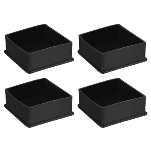 Image of sourcing map 4Pcs PVC Square Chair Leg Caps, 75mm x 75mm OD Black Furniture Feet Pads Table Foot Cover Caps Floor Protectors for Patio Table Cabinet Bed Furniture