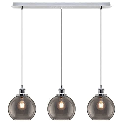 Image of 3 Lights Pendant Light Cluster Mini Glass Globe Shades Smoked Grey, Vintage Industrial Chrome Ceiling Lamp Fixture H3044