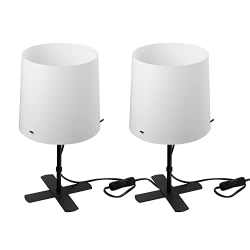 Image of Ikea BARLAST Basic Table Lamps with Shades, Black/White, In-Line Switch, UK Plug, E14 SES, 805.045.63 - Set of 2