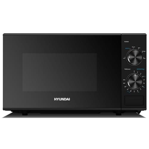 Image of Hyundai 800W 20L Black Solo Microwave, Dial Control, Stainless Steel Interior, Defrost Function, 6 Power Levels, 24.5cm Turntable