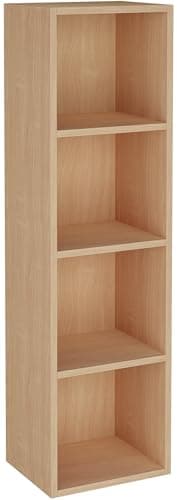 Image of Blisswood Wooden Bookcase, 4 tier Bookshelf Storage Shelves, Cube Storage unit, Narrow shelving unit for Home, living room display shelves, bedroom and office furniture (Beech)