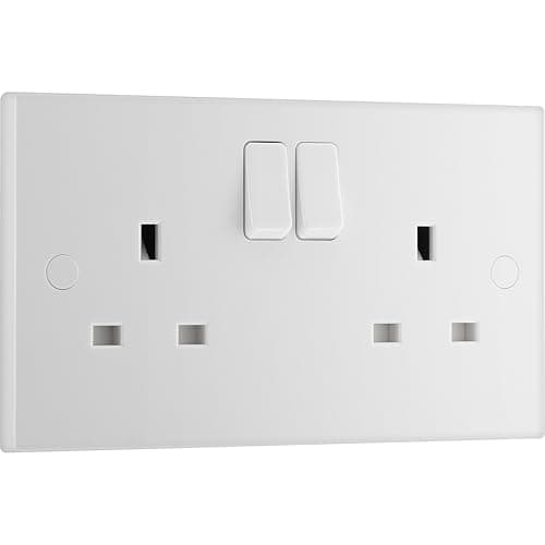 Image of BG Electrical Double Switched Power Plug Wall Socket, Double Pole, Nexus 900 Series, White Moulded, Square Edge, 13A, 922DP