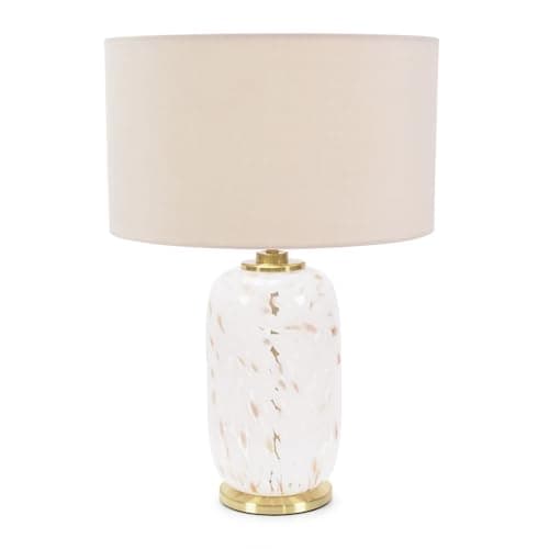 Image of ValueLights | Gold Metal and White Confetti Glass Table Lamp with Natural Drum Lampshade | Home Décor, Bedside & Desk Lamp | Includes Bulb